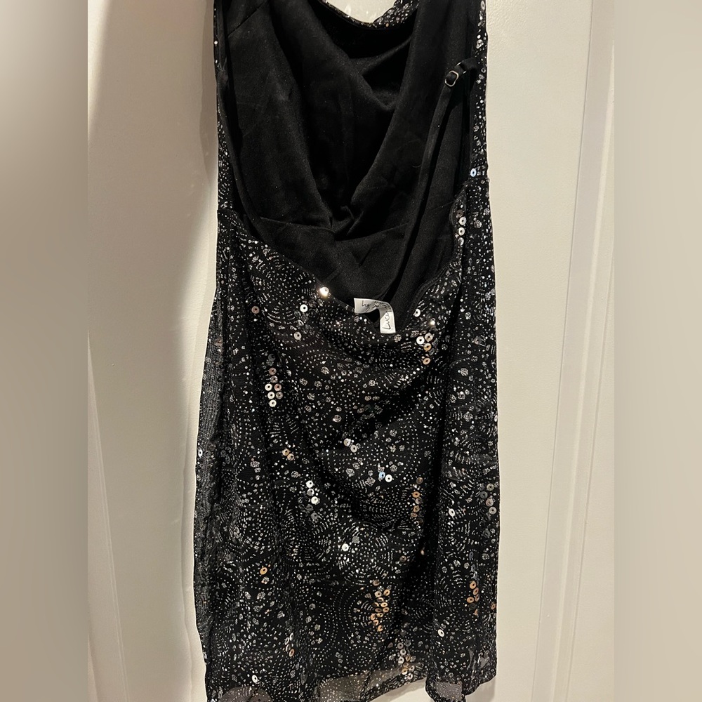 Lucy in the Sky glitter cut out back mini dress